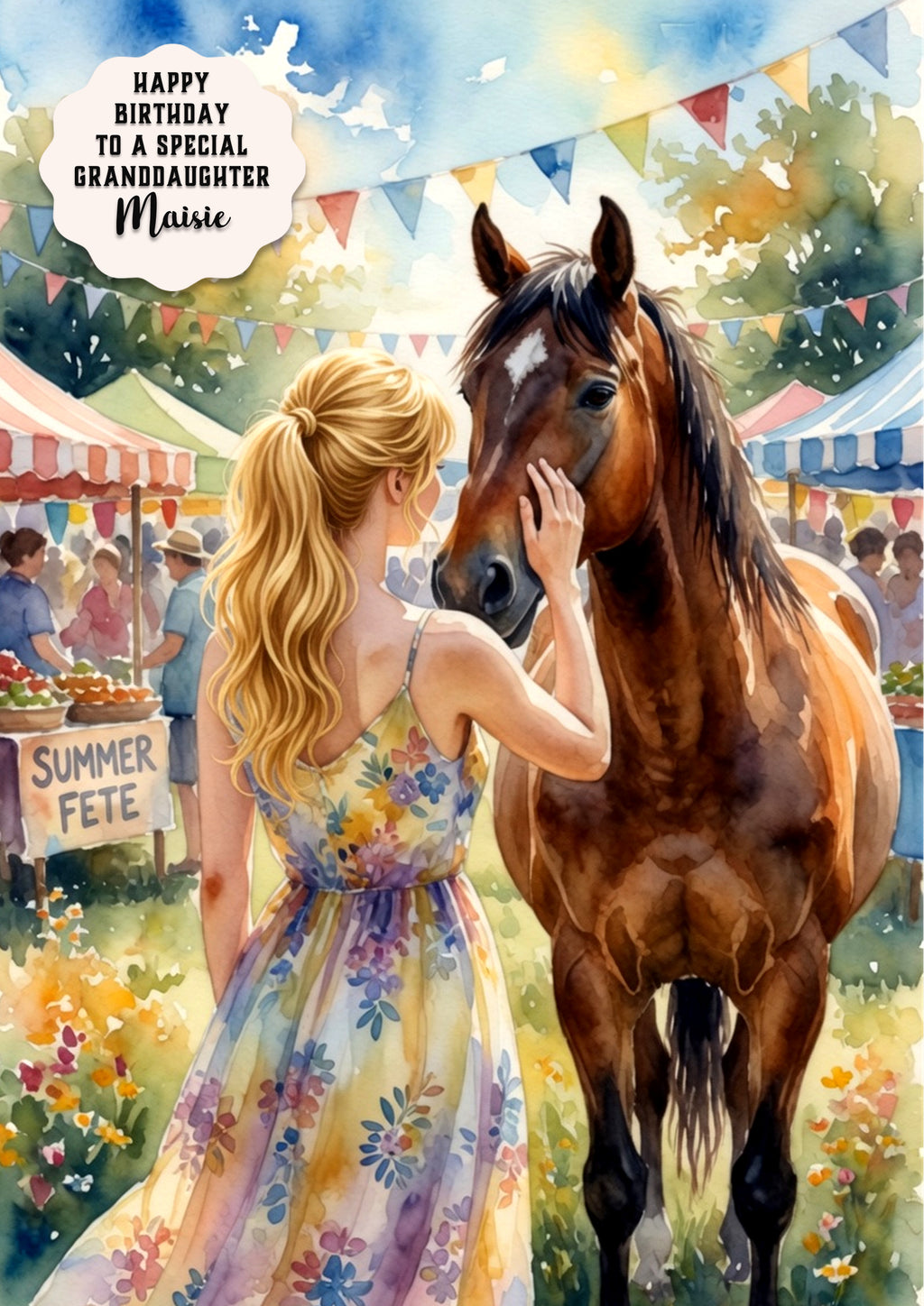 Birthday Card Girl Her Horse Granddaughter Daughter Niece Large A5 Size