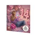 Personalised 14th Birthday Card - Girl Using a Phone on a Bed - Blonde Hair