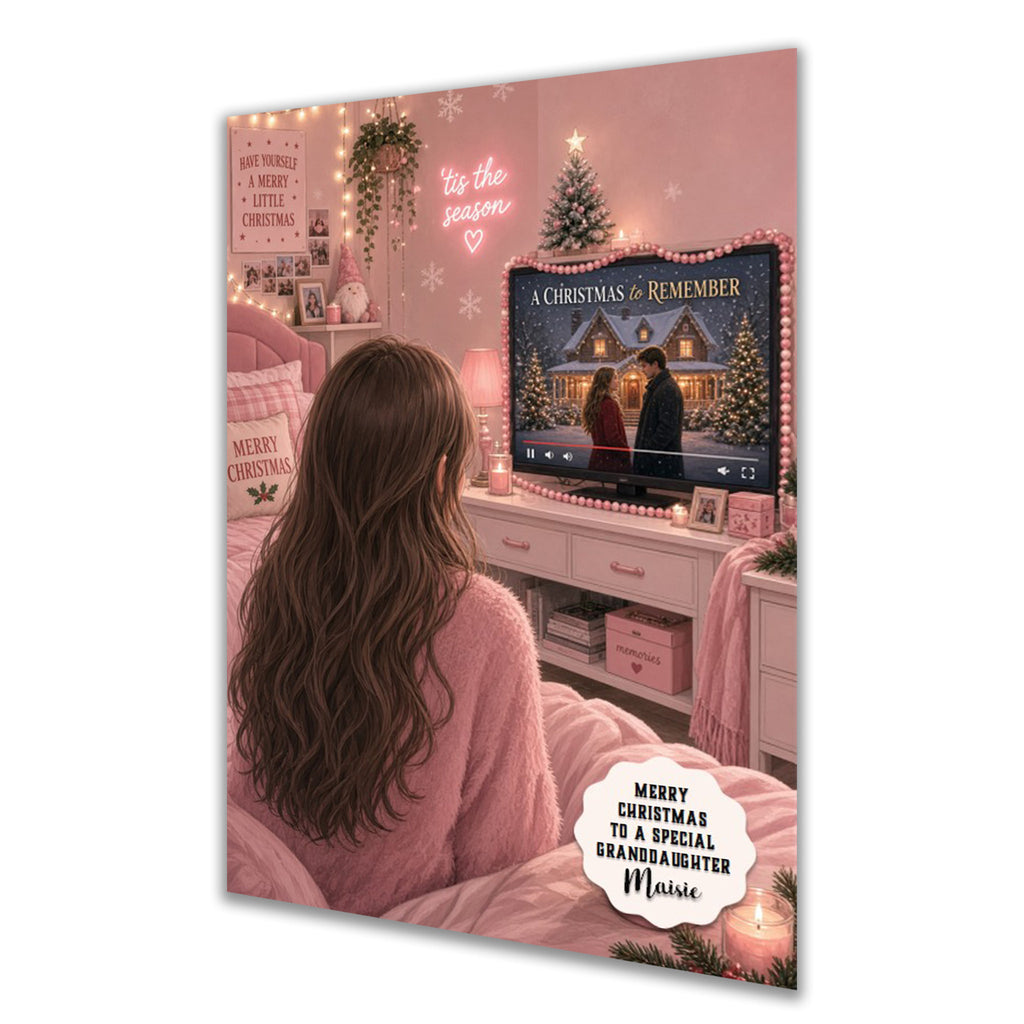 Personalised Christmas Card - Girl Watching a Christmas Film