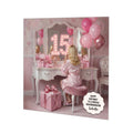 Personalised 15th Birthday Card - Girl at a Dressing Table - Blonde Hair
