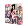 Personalised 15th Birthday Card - Girl at a Dressing Table - Black Hair