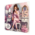 Personalised 15th Birthday Card - Girl at a Dressing Table - Brown Hair