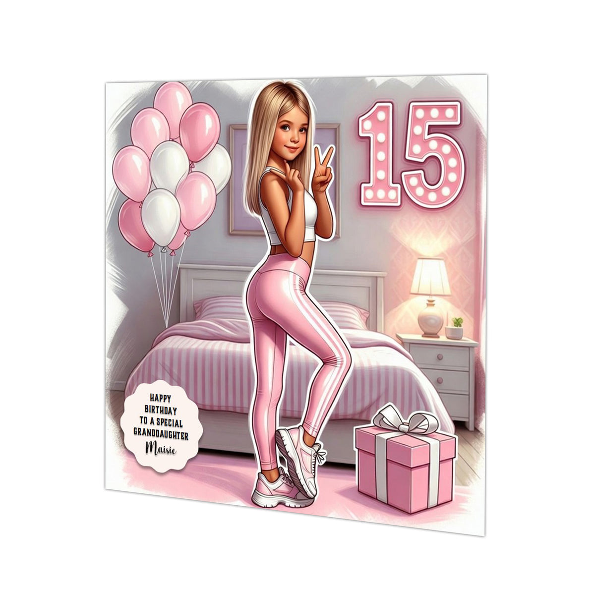 Personalised 15th Birthday Card - Girl in Sportswear - Blonde Hair