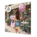 Personalised 16th Birthday Card - Girl Shopping near a Cafe - Brown Hair