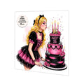 Personalised 16th Birthday Card - Girl with a Pink and Black Birthday Cake - Blonde Hair