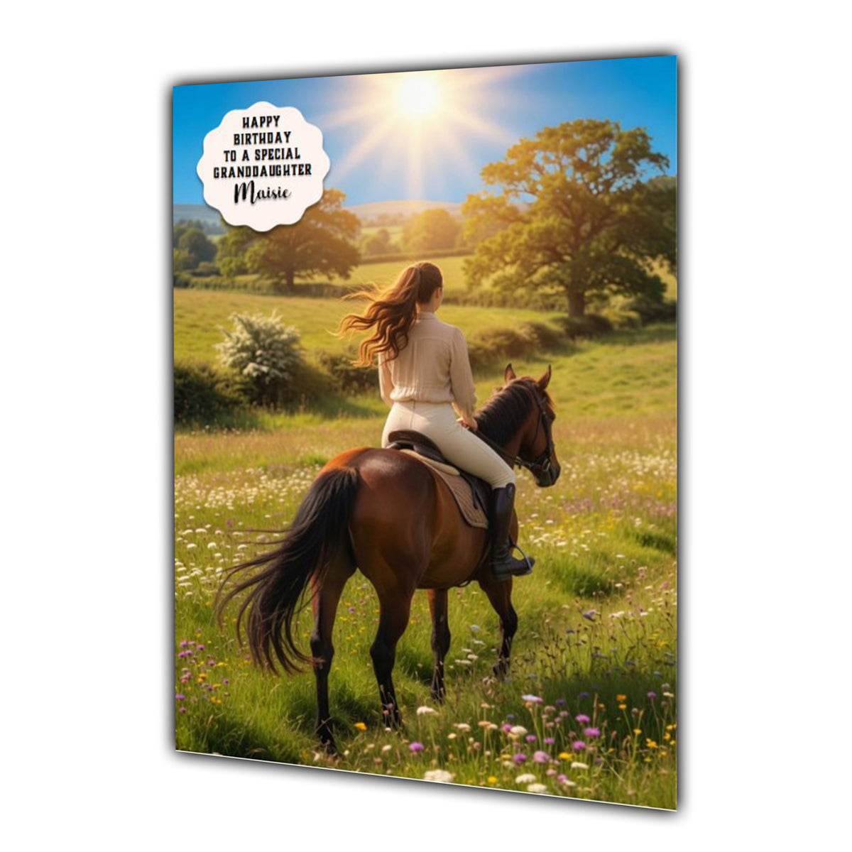 Personalised Birthday Card Girl Her Horse Granddaughter Daughter A5 Size