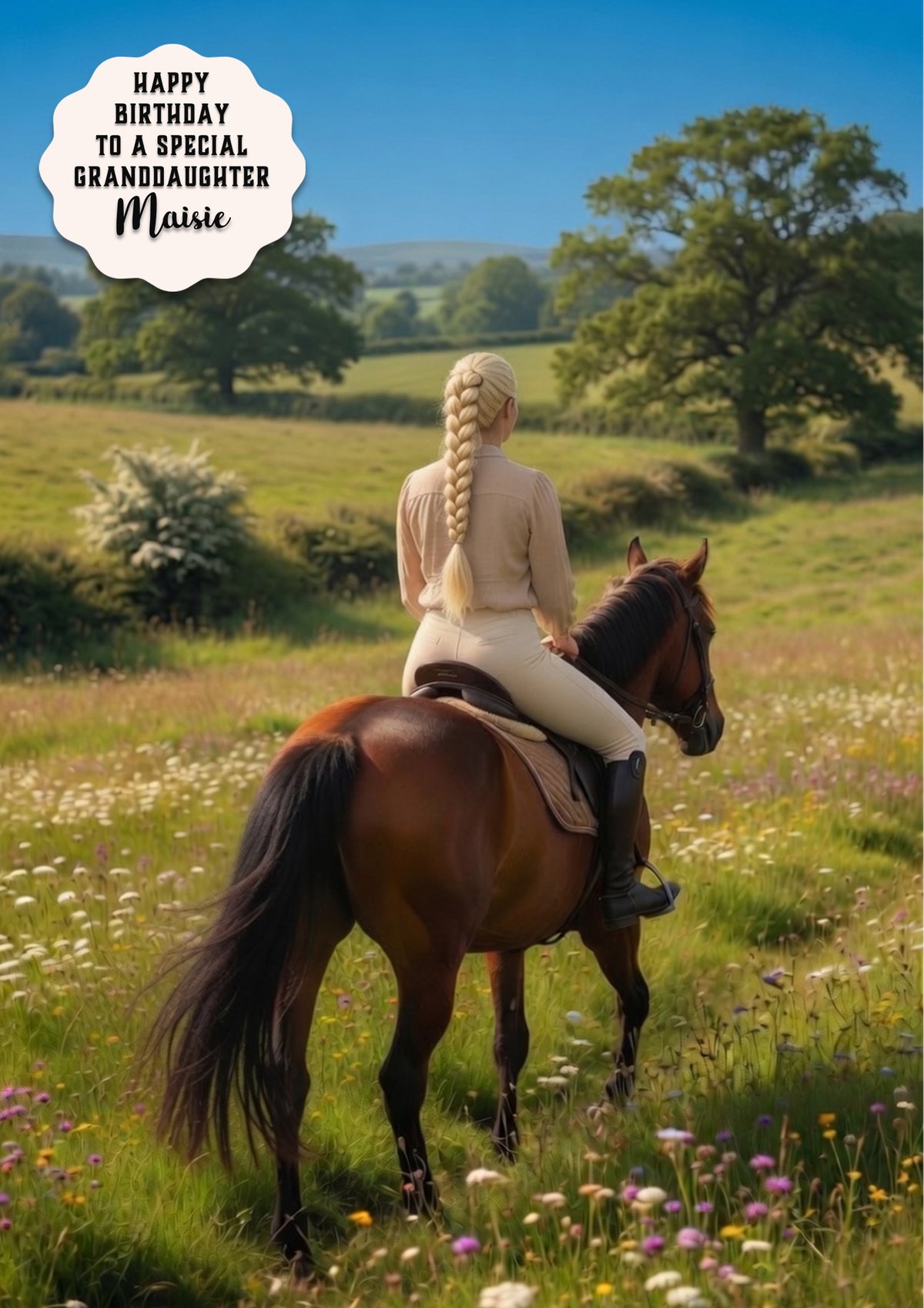 Personalised Birthday Card Girl Her Horse Granddaughter Daughter A5 Size