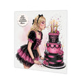 Personalised 17th Birthday Card - Girl with a Pink and Black Birthday Cake - Blonde Hair