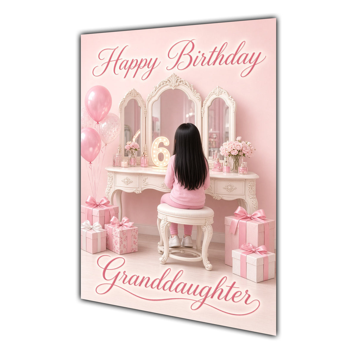 Happy Birthday Granddaughter 6th Pink Vanity Greeting Card A5