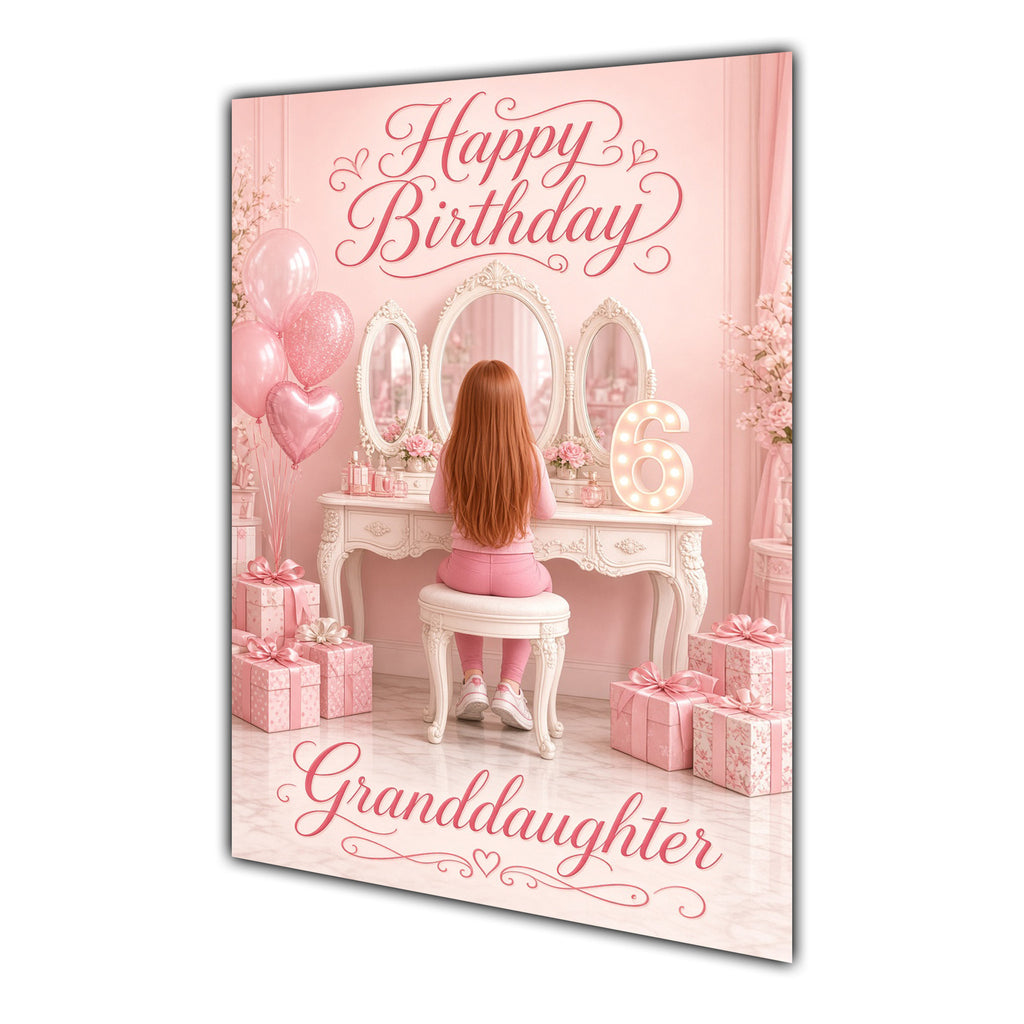 Happy Birthday Granddaughter 6th Pink Vanity Greeting Card A5