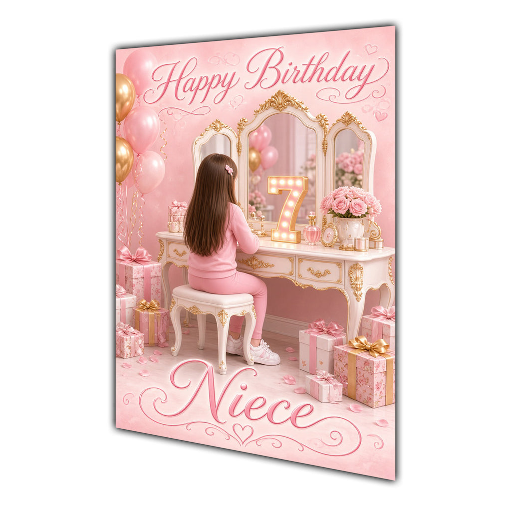 Happy Birthday Niece 7th Pink Vanity Greeting Card A5