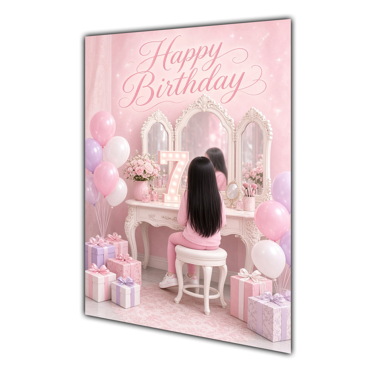 Happy Birthday 7th Pink Vanity Greeting Card A5