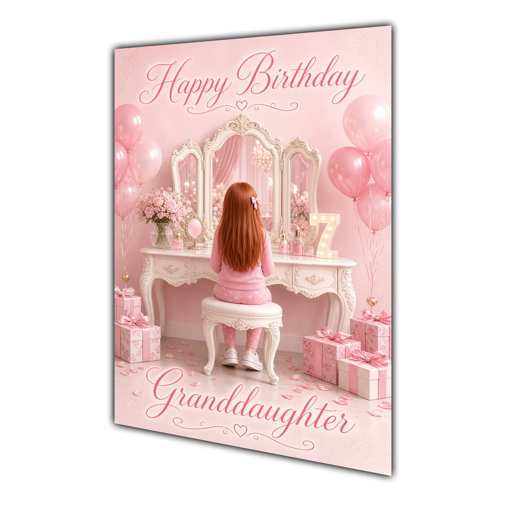 Happy Birthday Granddaughter 7th Pink Vanity Greeting Card A5