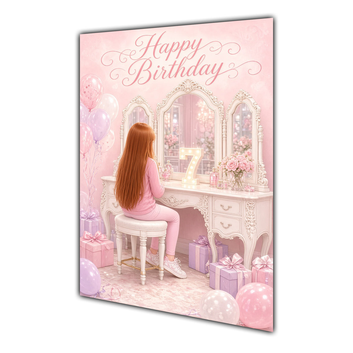 Happy Birthday 7th Pink Vanity Greeting Card A5