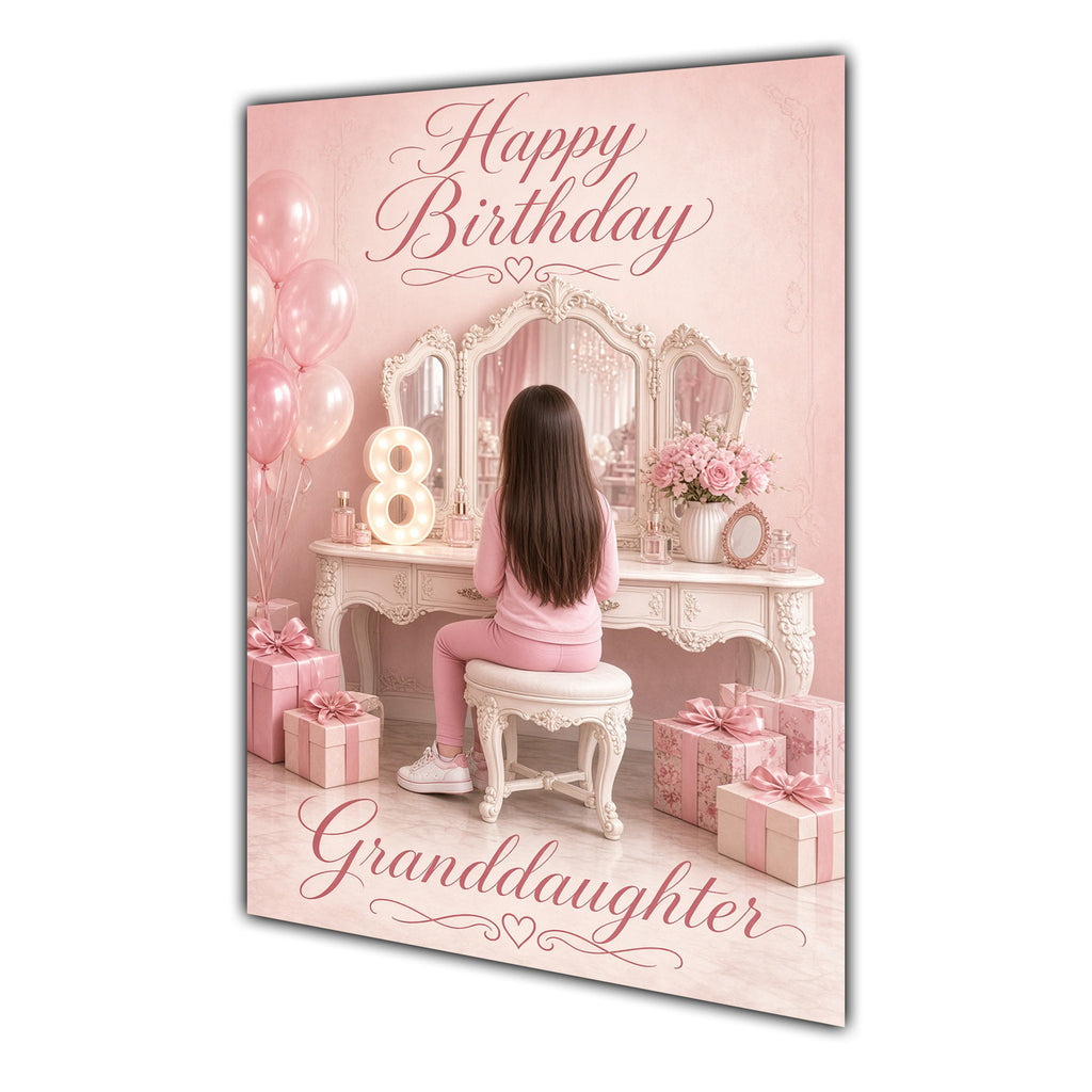 Happy Birthday Granddaughter 8th Pink Vanity Greeting Card A5