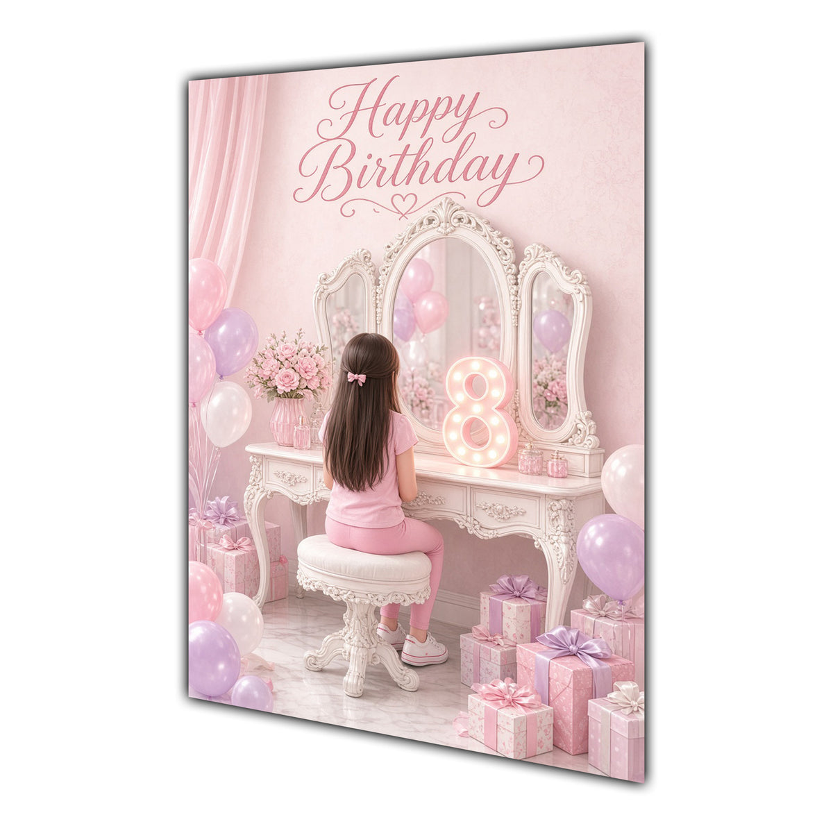 Happy Birthday 8th Pink Vanity Greeting Card A5