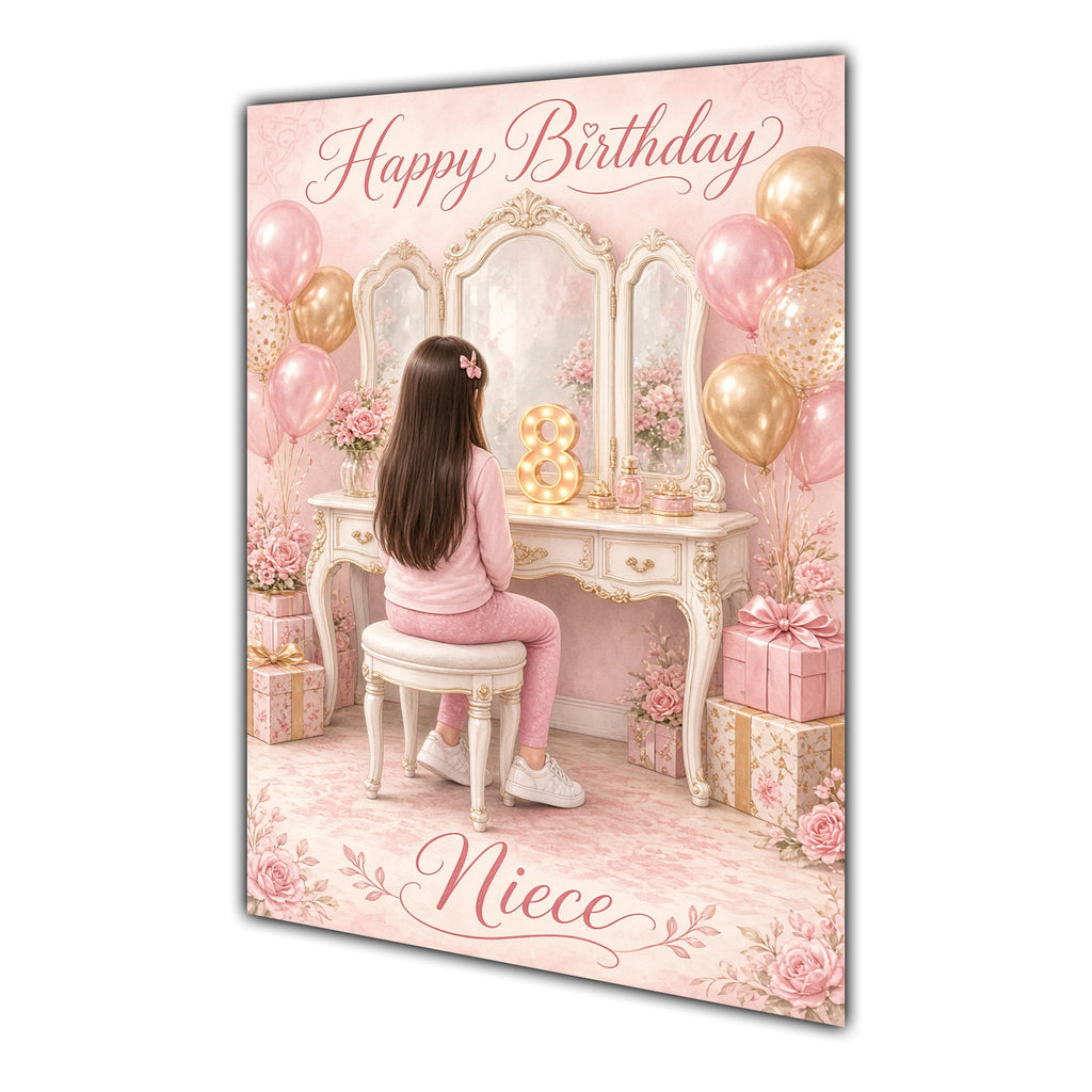 Happy Birthday Niece 8th Pink Vanity Greeting Card A5