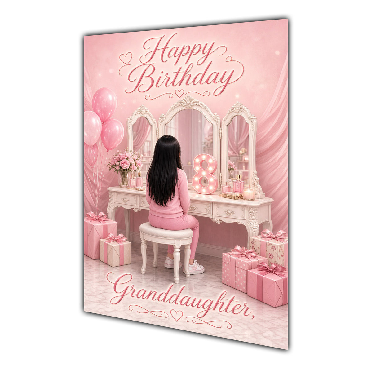 Happy Birthday Granddaughter 8th Pink Vanity Greeting Card A5