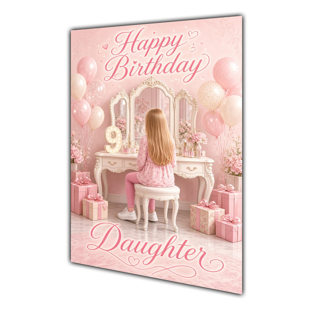 Happy Birthday Daughter 9th Pink Vanity Greeting Card A5