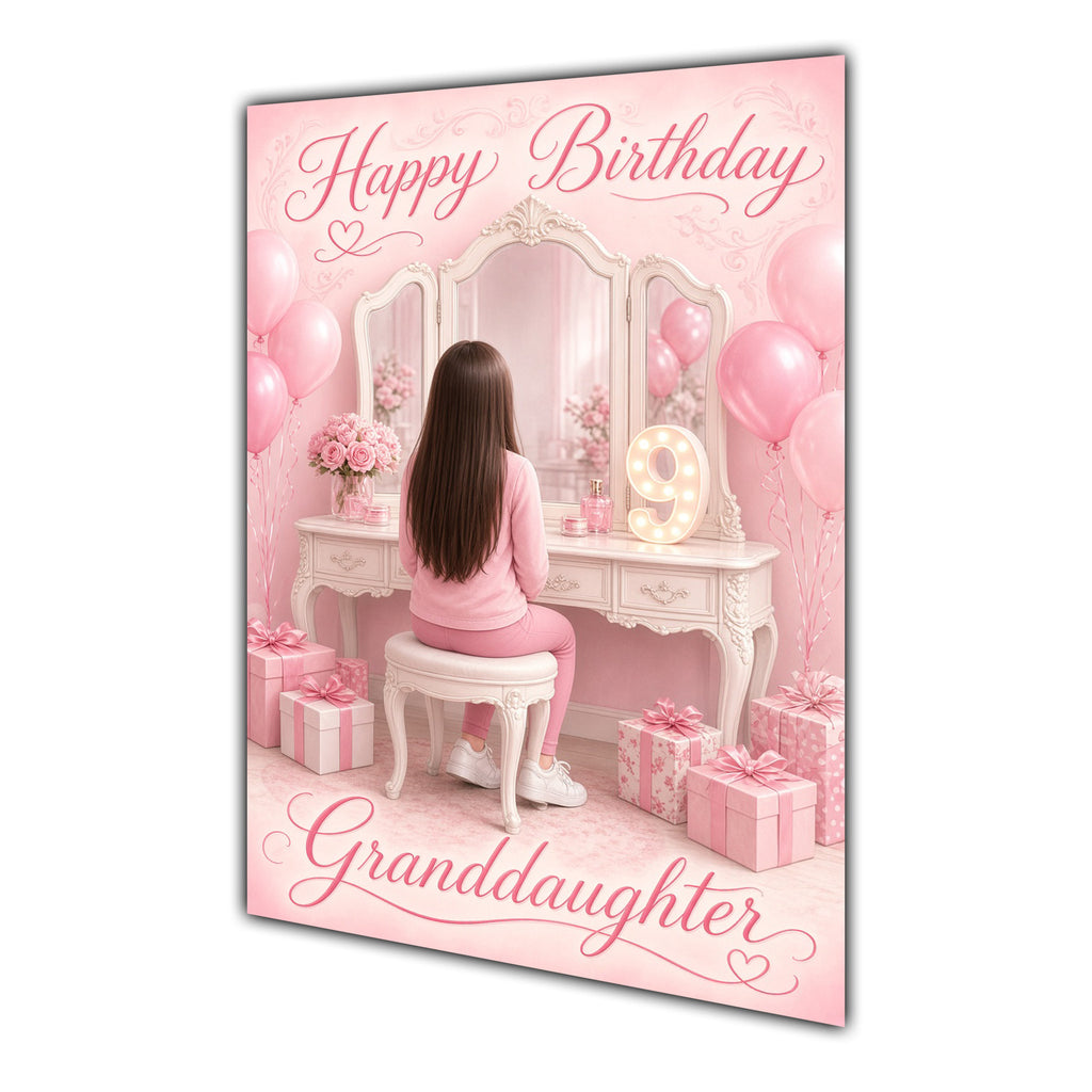 Happy Birthday Granddaughter 9th Pink Vanity Greeting Card A5