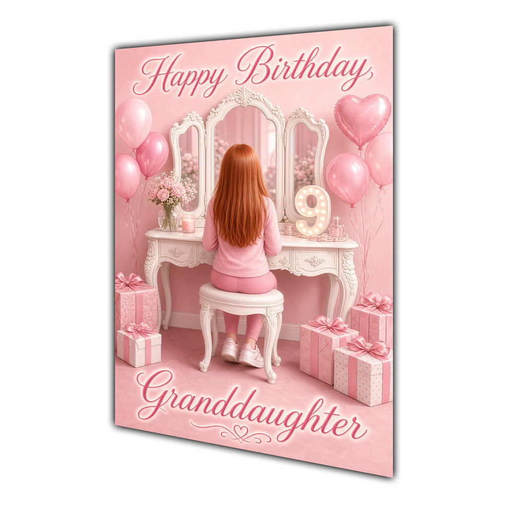 Happy Birthday Granddaughter 9th Pink Vanity Greeting Card A5
