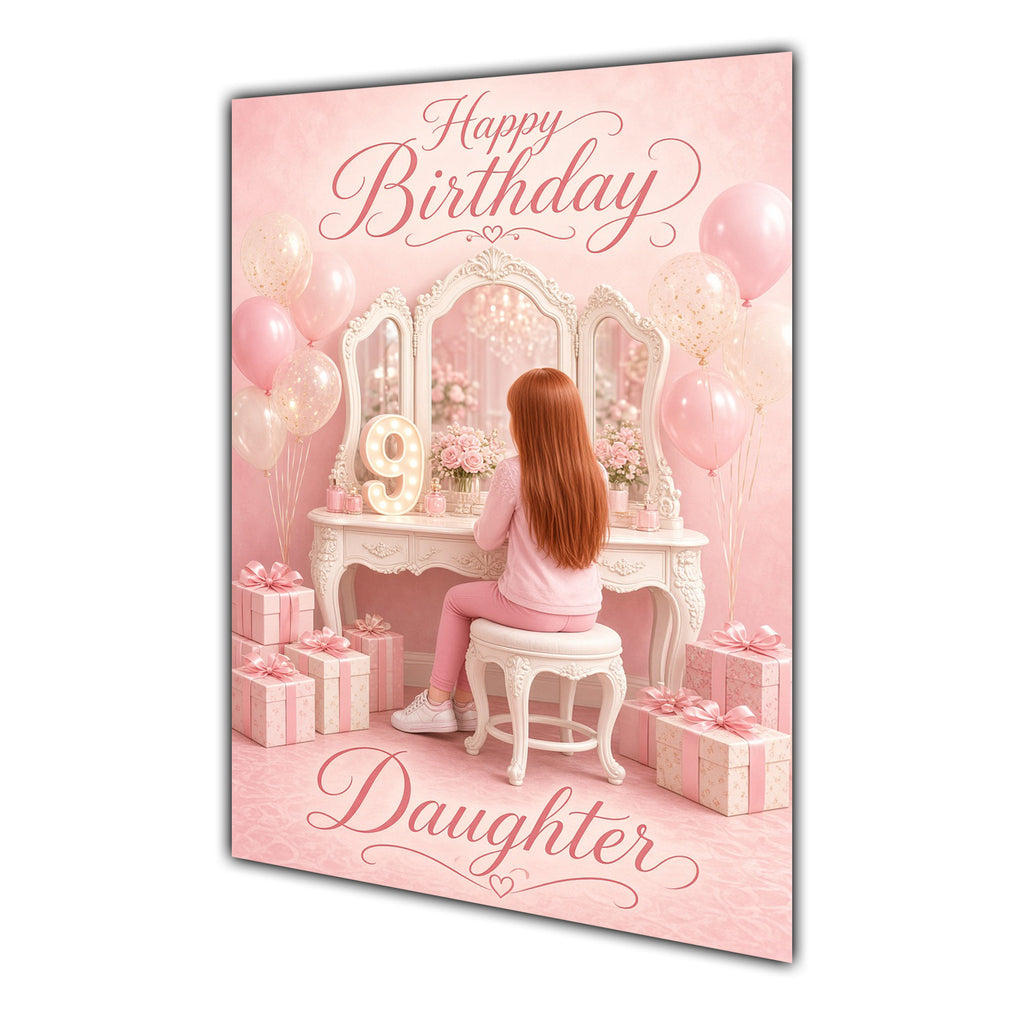 Happy Birthday Daughter 9th Pink Vanity Greeting Card A5