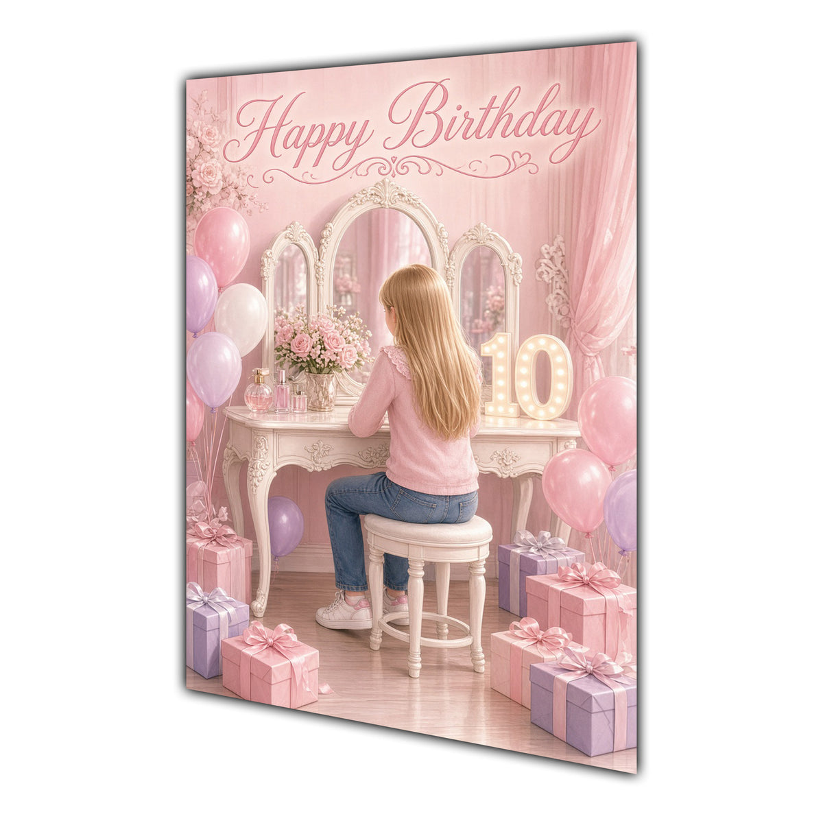 Happy Birthday 10th Pink Vanity Greeting Card A5