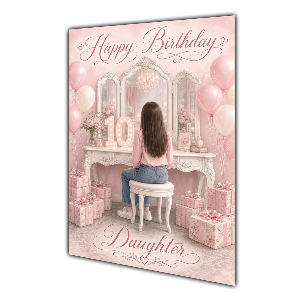 Happy Birthday Daughter 10th Pink Vanity Greeting Card A5