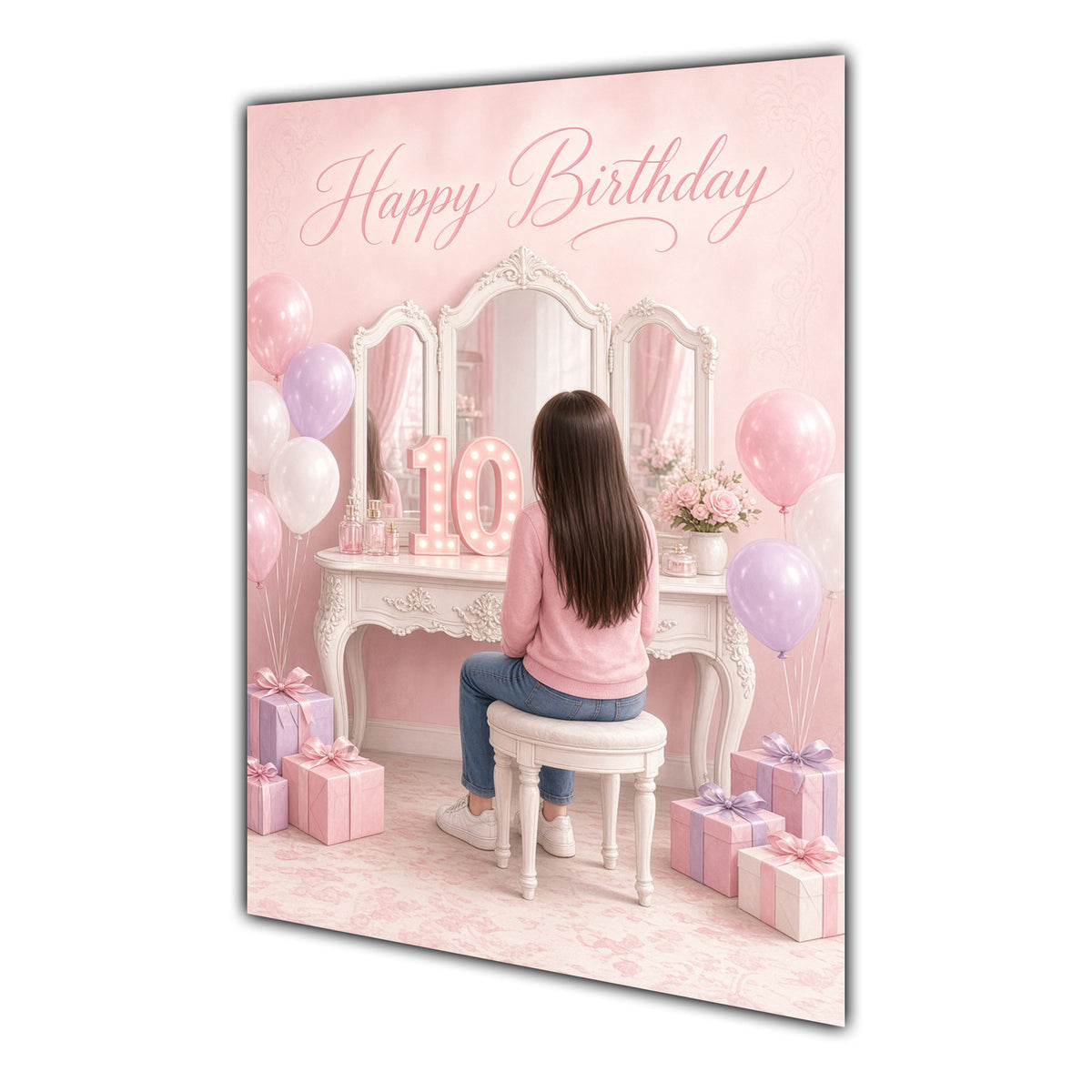 Happy Birthday 10th Pink Vanity Greeting Card A5