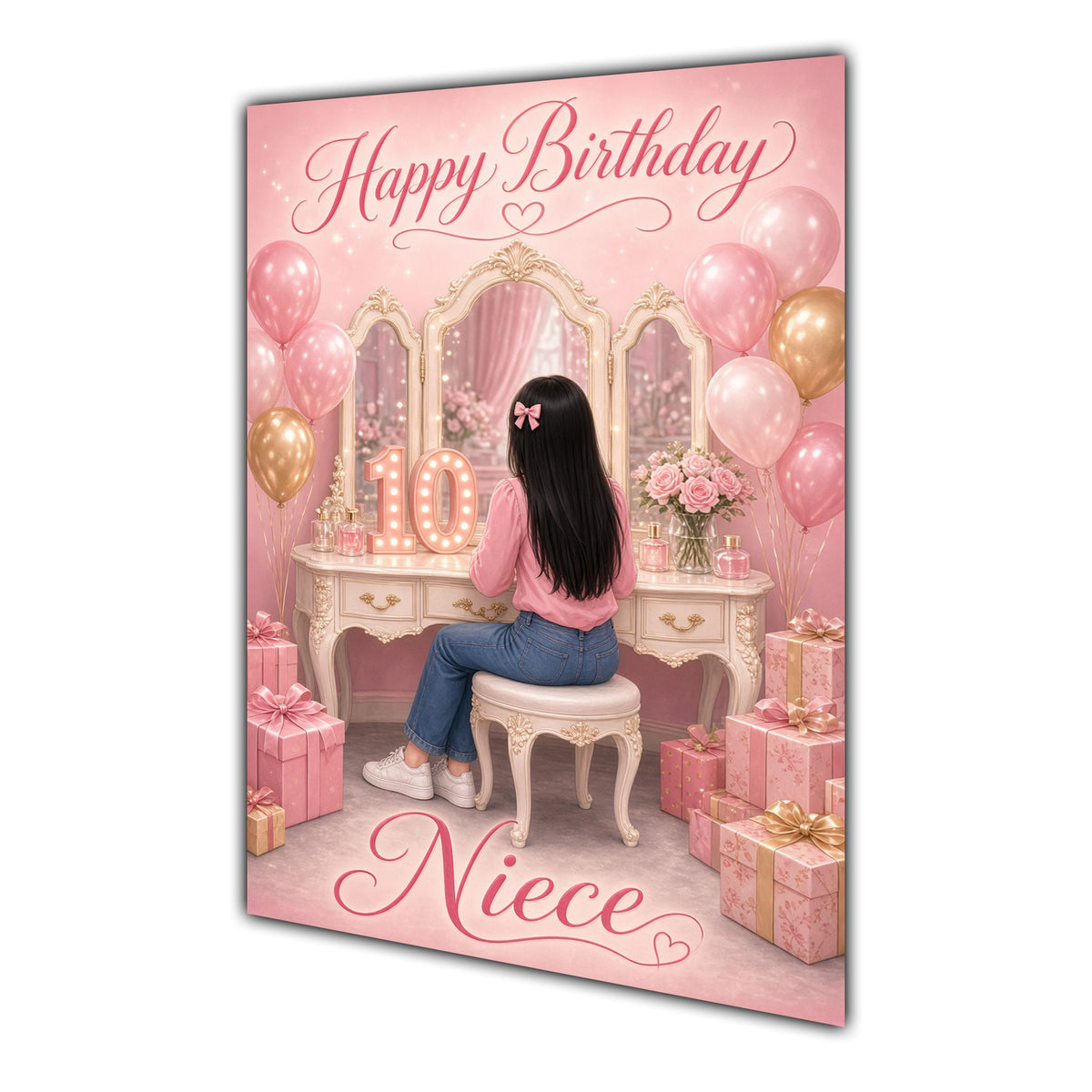 Happy Birthday Niece 10th Pink Vanity Greeting Card A5