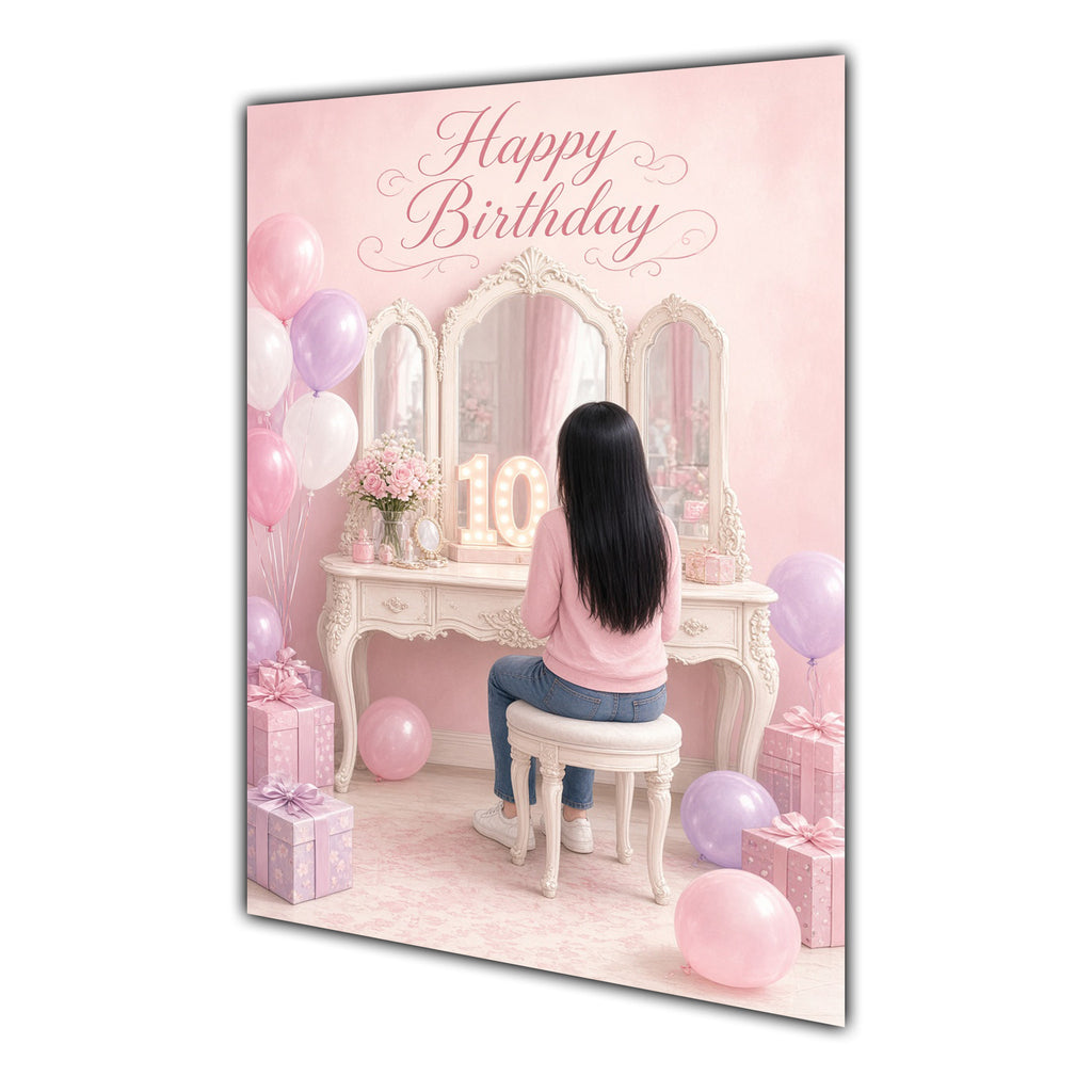 Happy Birthday 10th Pink Vanity Greeting Card A5