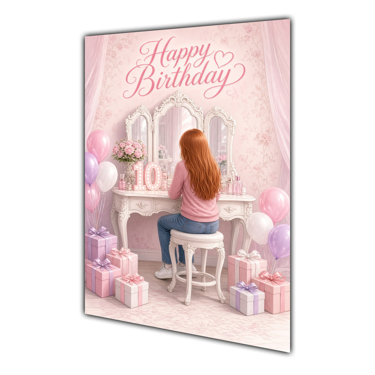 Happy Birthday 10th Pink Vanity Greeting Card A5