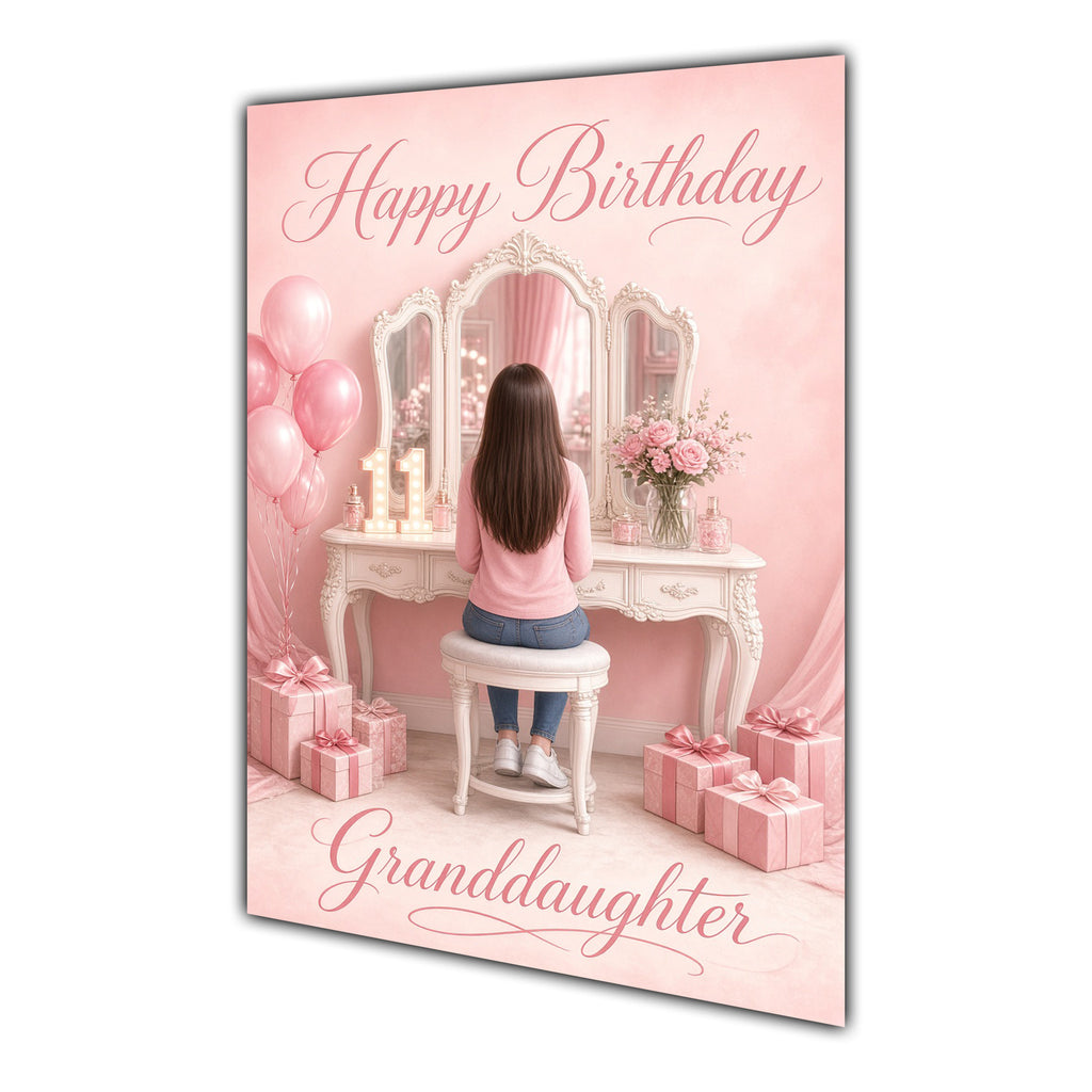 Happy Birthday Granddaughter 11th Pink Vanity Greeting Card A5
