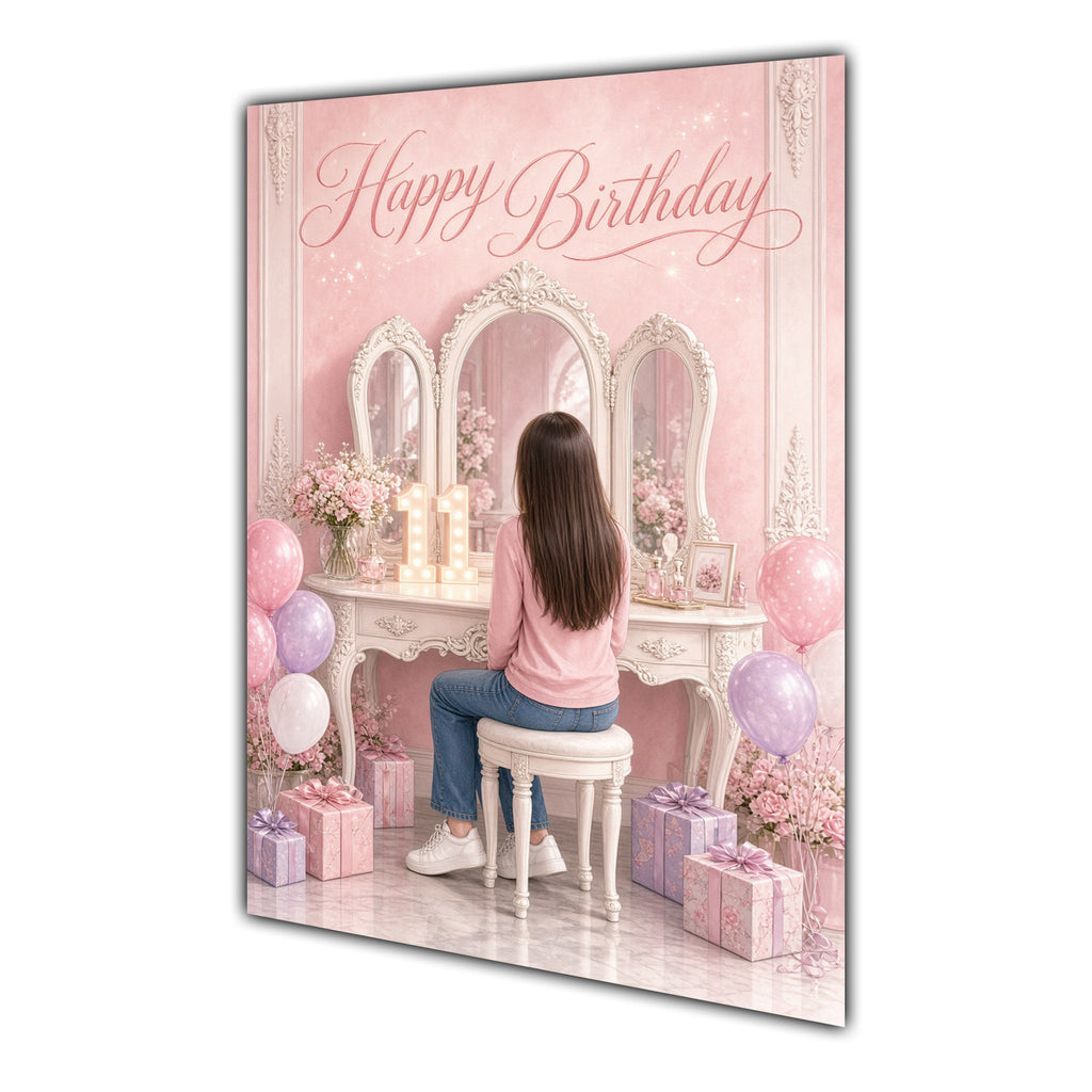 Happy Birthday 11th Pink Vanity Greeting Card A5