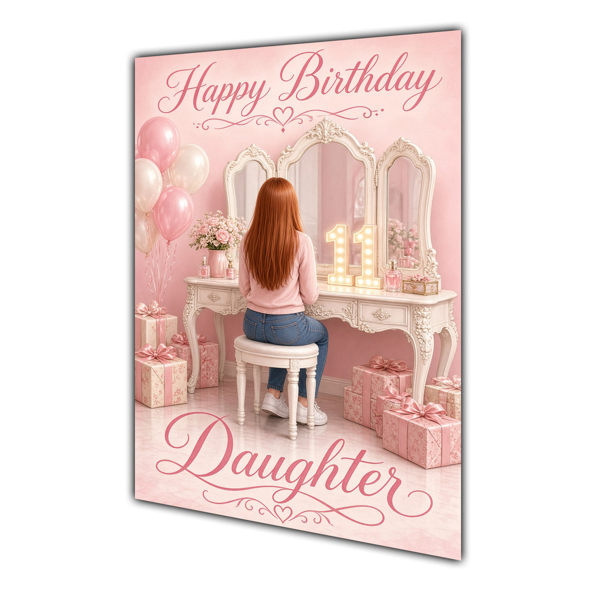Happy Birthday Daughter 11th Pink Vanity Greeting Card A5