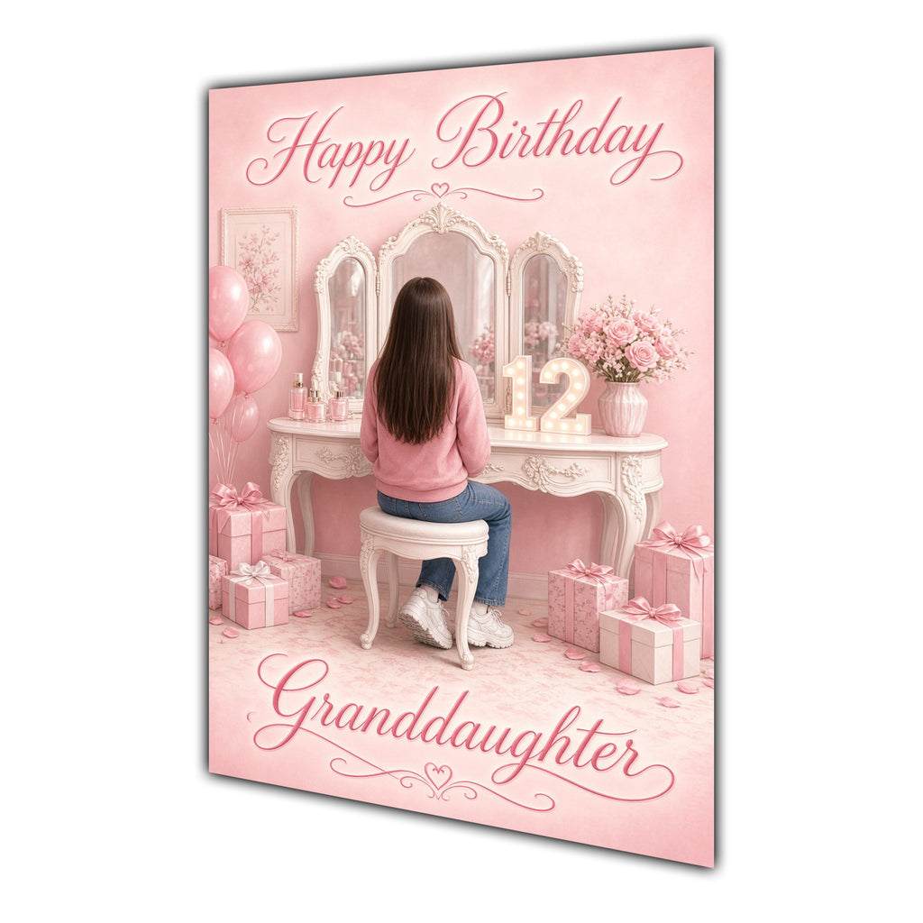 Happy Birthday Granddaughter 12th Pink Vanity Greeting Card A5