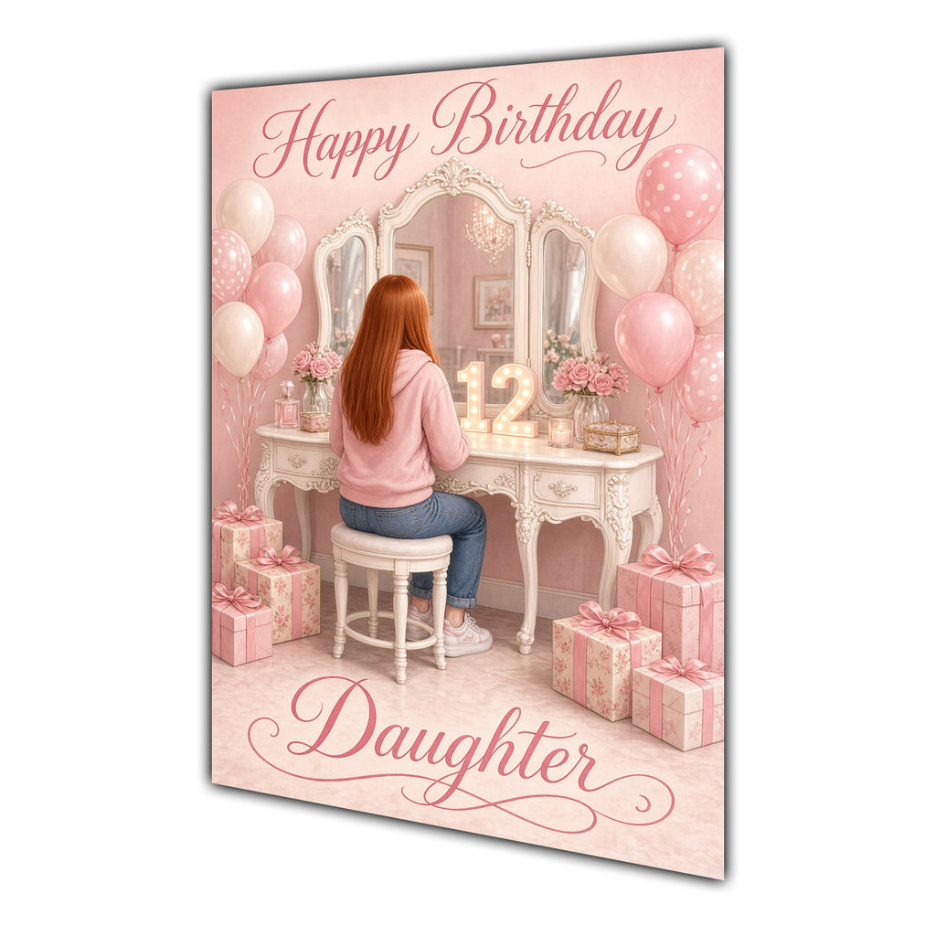 Happy Birthday Daughter 12th Pink Vanity Greeting Card A5