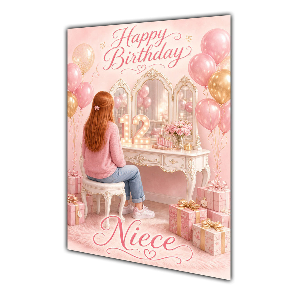 Happy Birthday Niece 12th Pink Vanity Greeting Card A5
