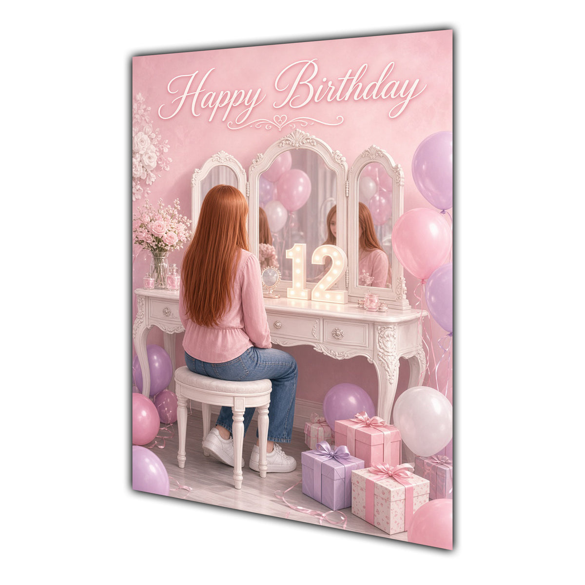 Happy Birthday 12th Pink Vanity Greeting Card A5