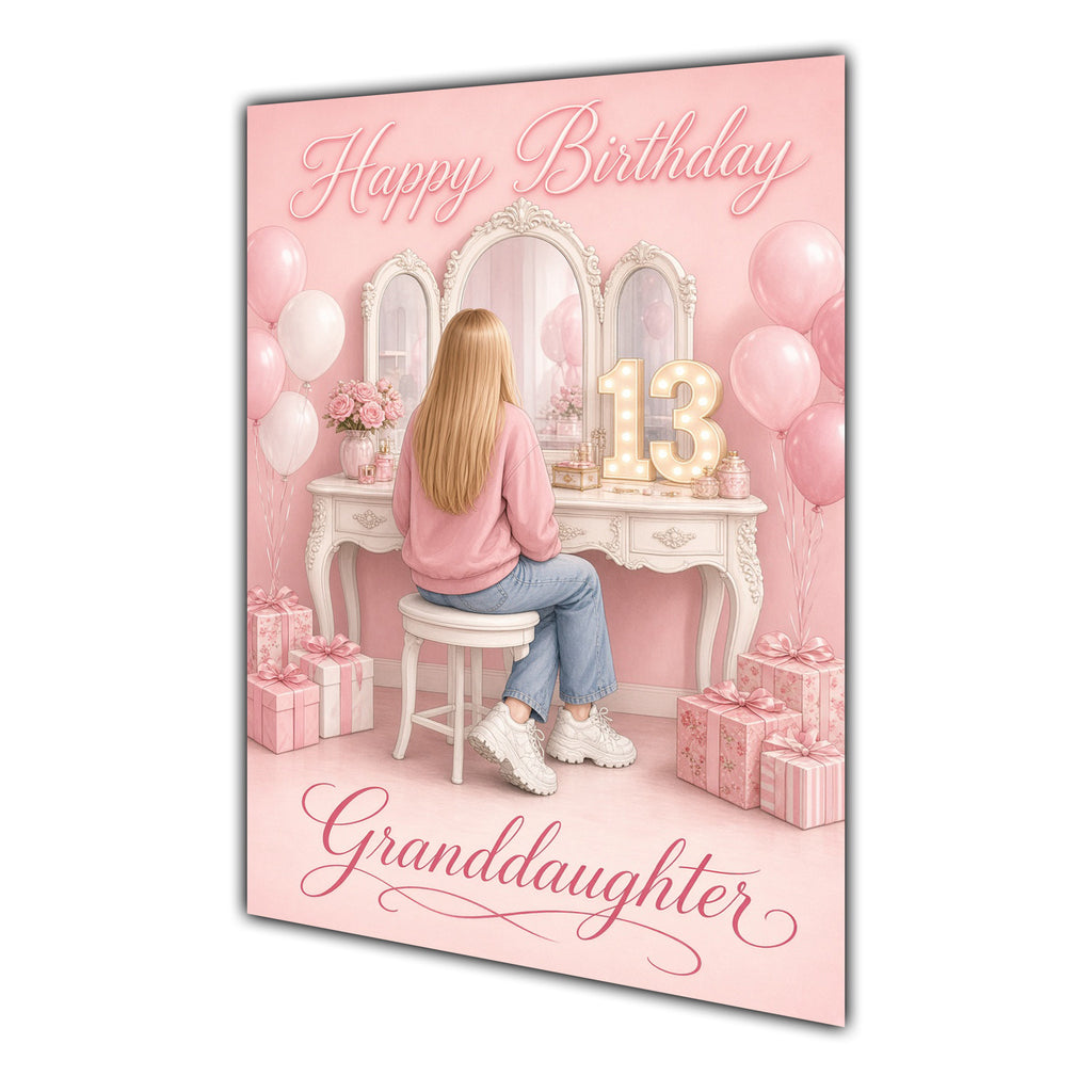 Happy Birthday Granddaughter 13th Pink Vanity Greeting Card A5