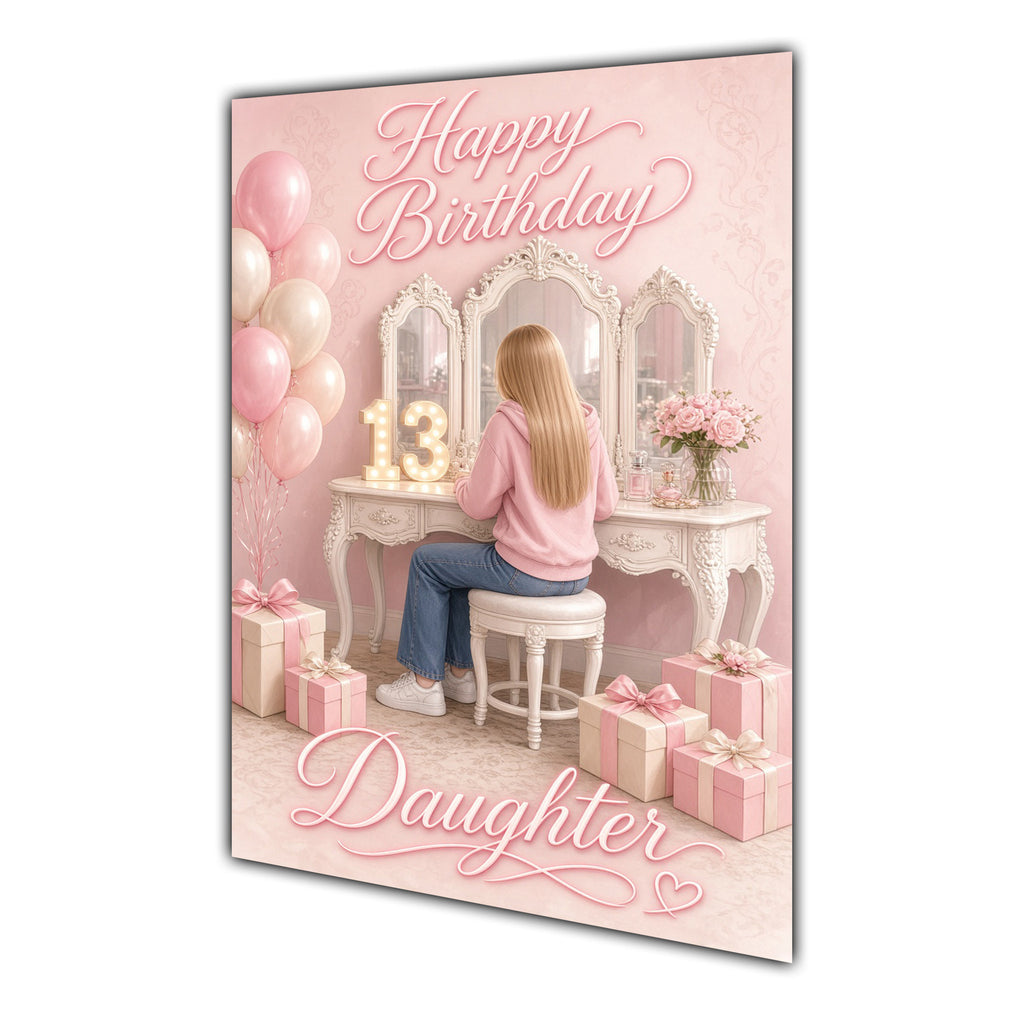 Happy Birthday Daughter 13th Pink Vanity Greeting Card A5