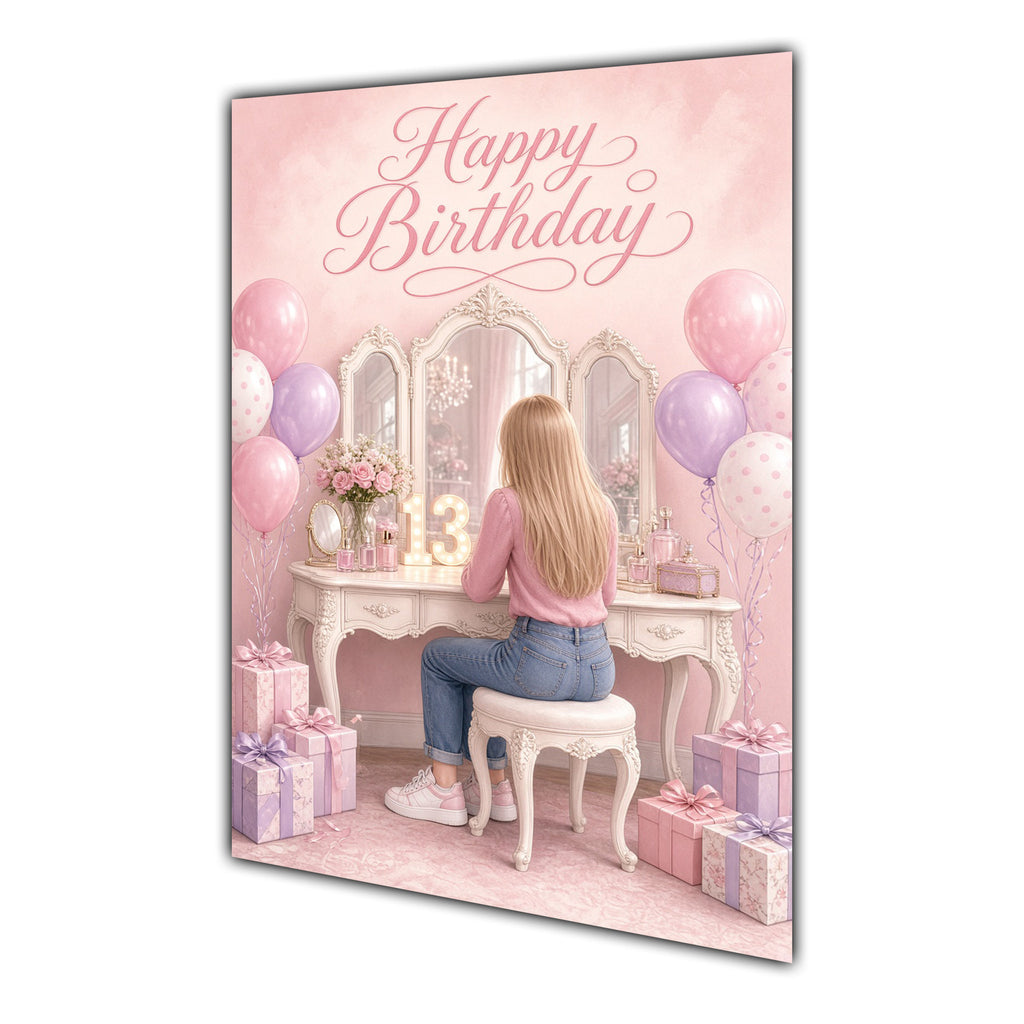 Happy Birthday 13th Pink Vanity Greeting Card A5