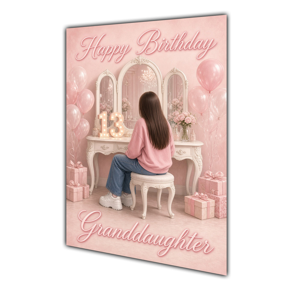 Happy Birthday Granddaughter 13th Pink Vanity Greeting Card A5
