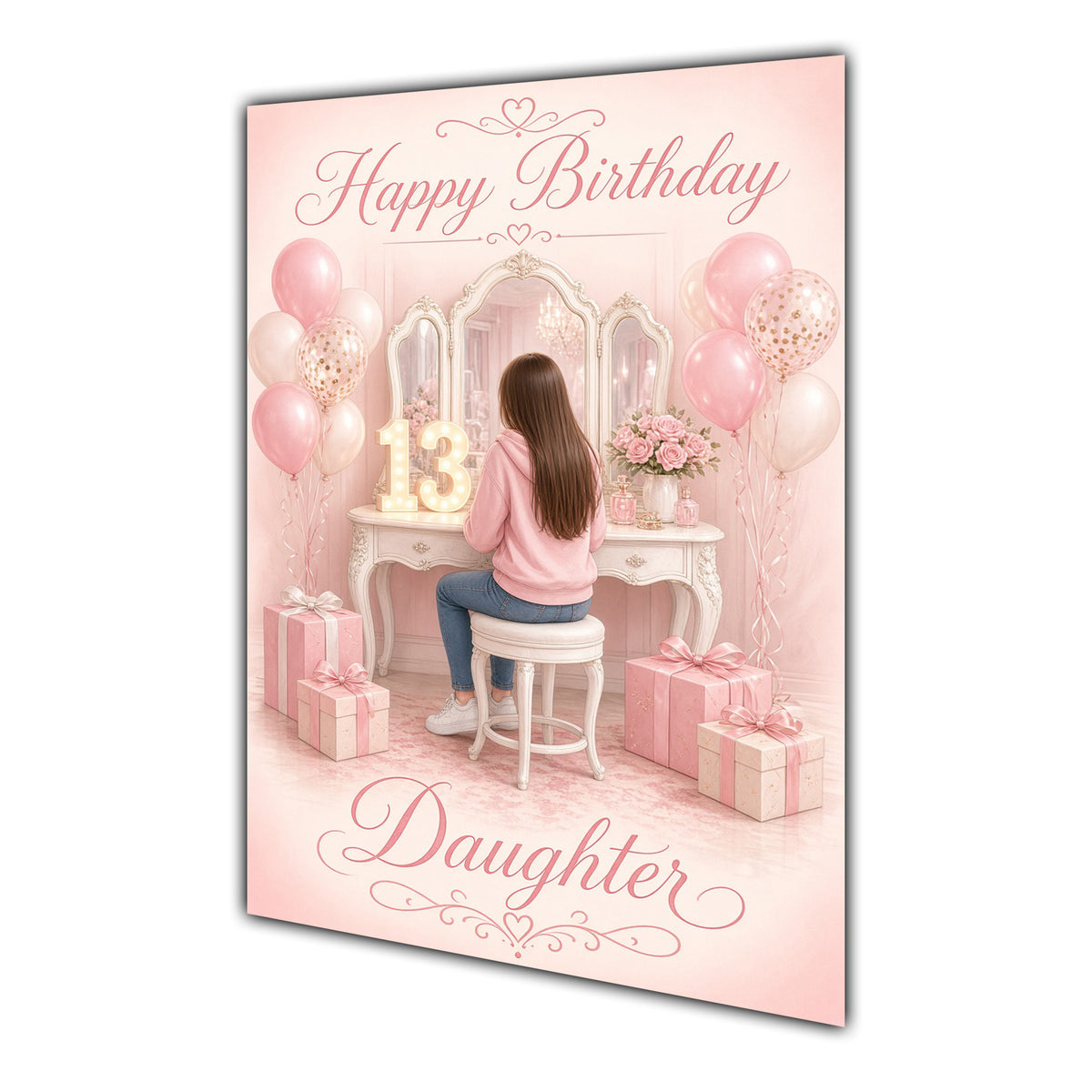 Happy Birthday Daughter 13th Pink Vanity Greeting Card A5