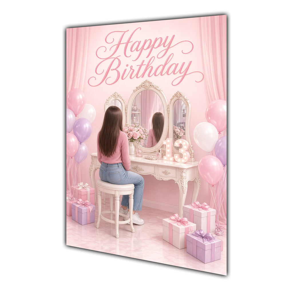 Happy Birthday 13th Pink Vanity Greeting Card A5