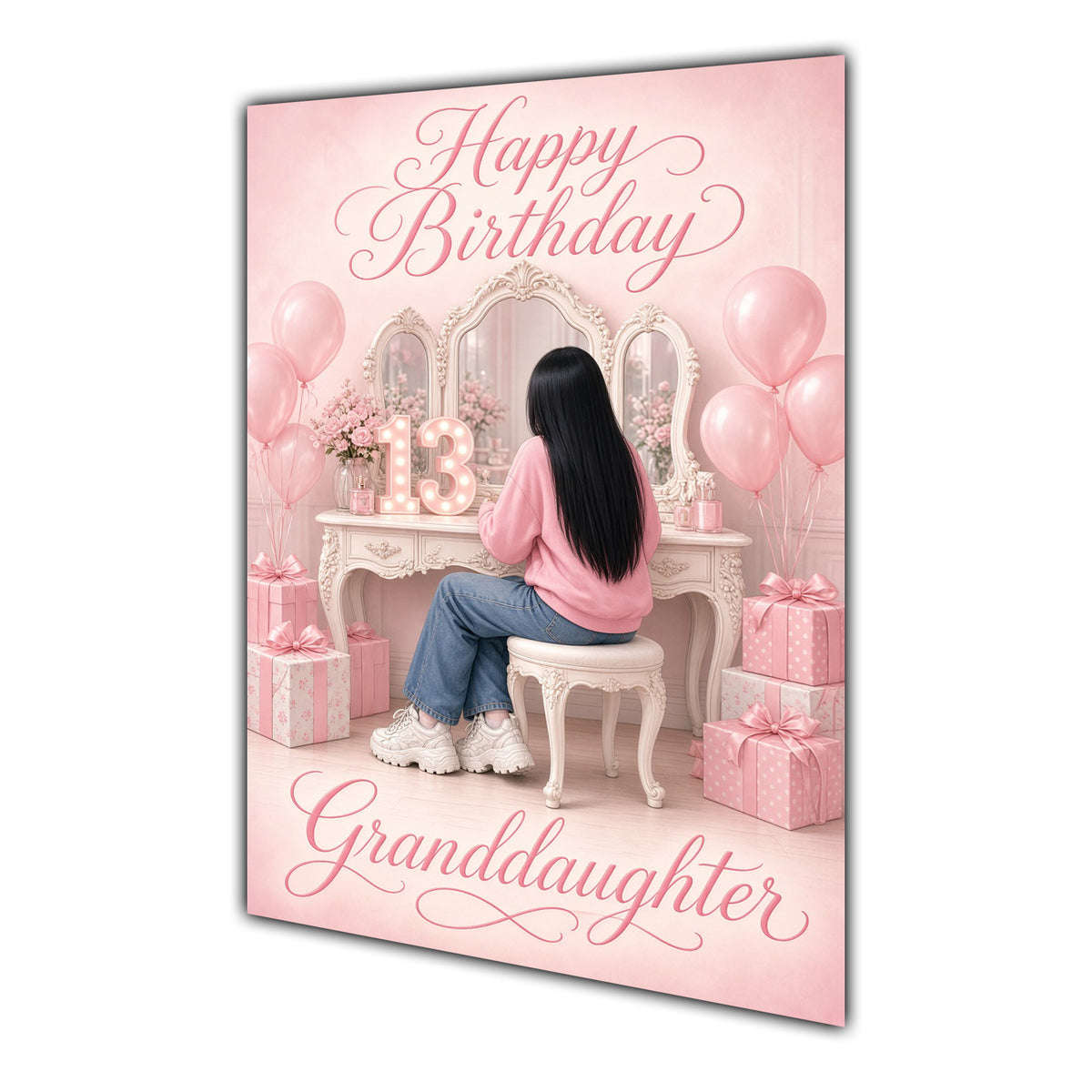 Happy Birthday Granddaughter 13th Pink Vanity Greeting Card A5
