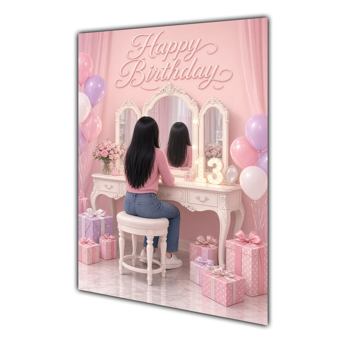 Happy Birthday 13th Pink Vanity Greeting Card A5