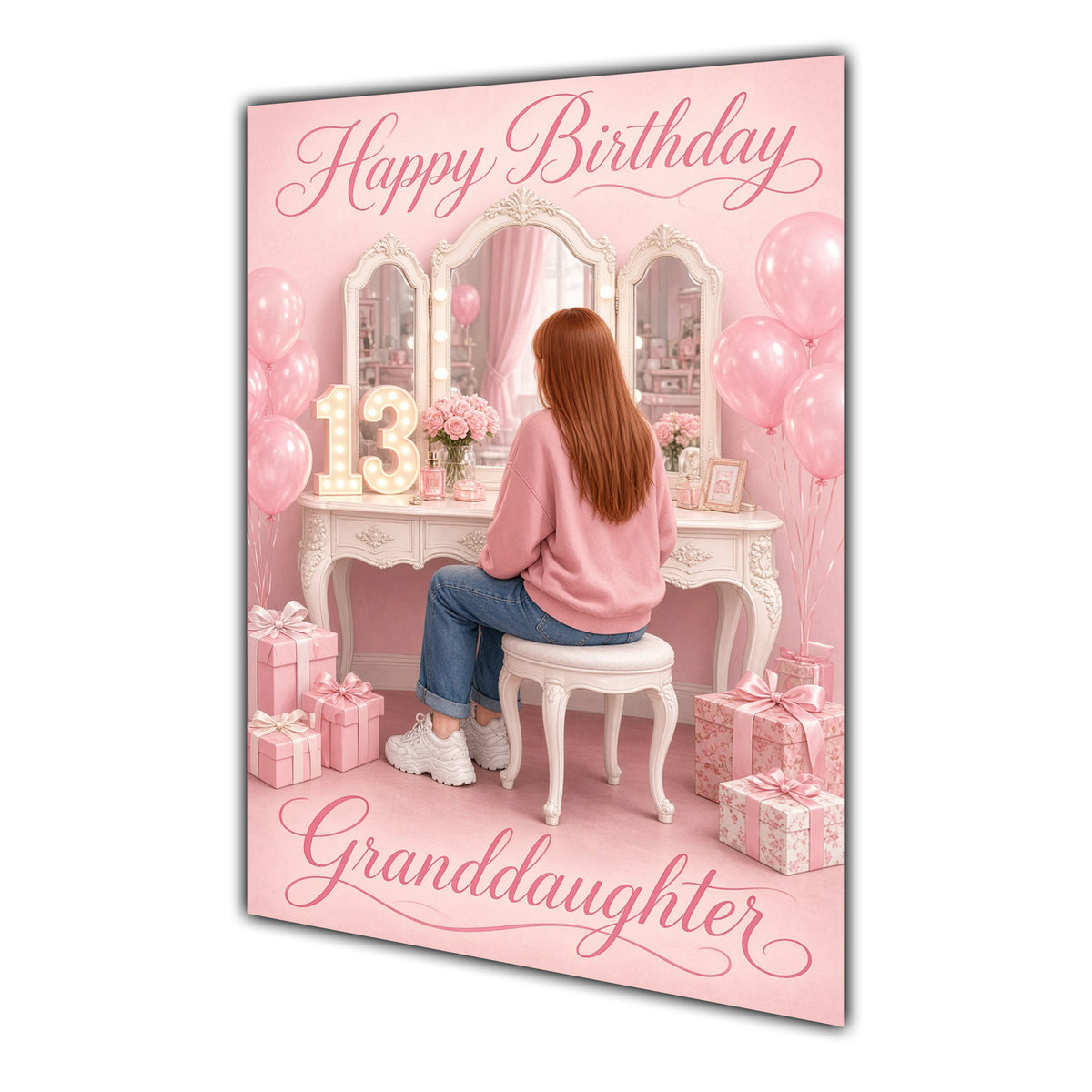 Happy Birthday Granddaughter 13th Pink Vanity Greeting Card A5
