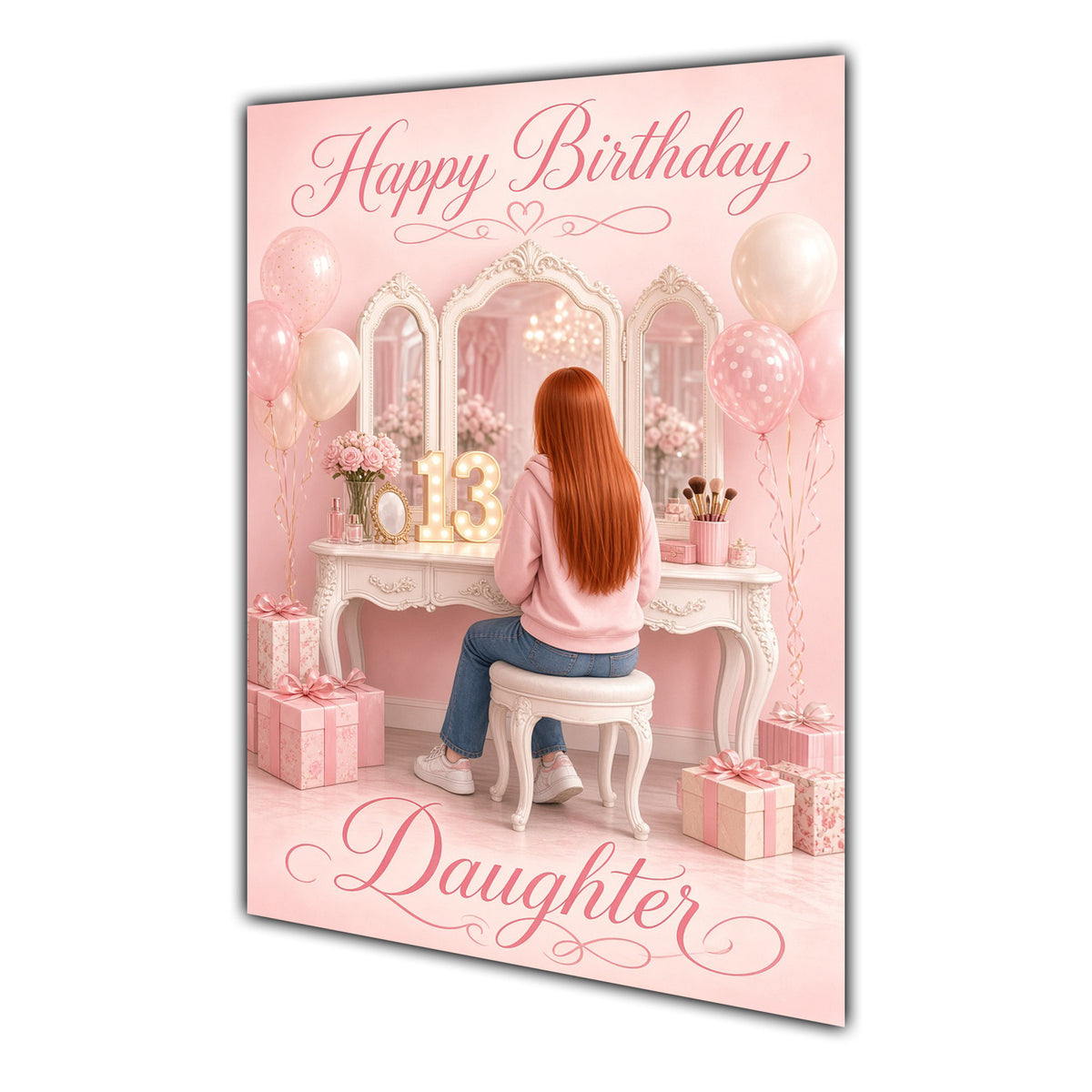 Happy Birthday Daughter 13th Pink Vanity Greeting Card A5