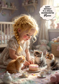 Personalised Birthday Card Girls Kitten Cat Granddaughter Daughter A5 Size